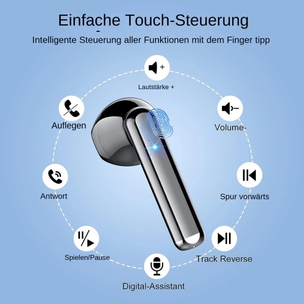 Trådlösa hörlurar, Bluetooth 5.3-hörlurar HiFi stereo med brusreducerande mikrofon för klara samtal 30 timmars speltid Touch Control Trådlösa hörlurar Vit