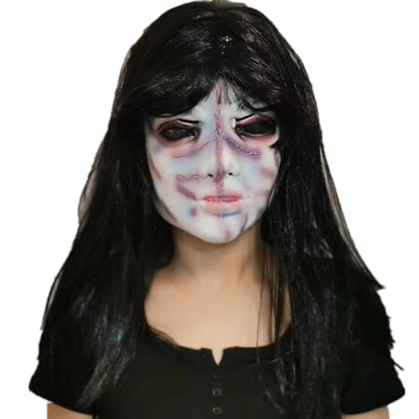 Kauhomaski skripti, joka tappaa NPC:n, mies- ja naismaski, pääpanta, pakopeli, kummitustalo, naishaamu, mekko, Halloween-tanssi Black-haired Sadako (including wig)