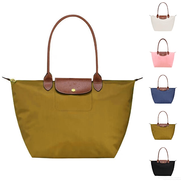 Ny Longchamp Le Pliage Tote Rejsetaske Skuldertaske Nylon Stor & Lille Gul Gul Yellow L