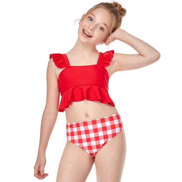 Baddr?kter f?r flickor med V-ringad Bikinibaddr?kt red S Cherry