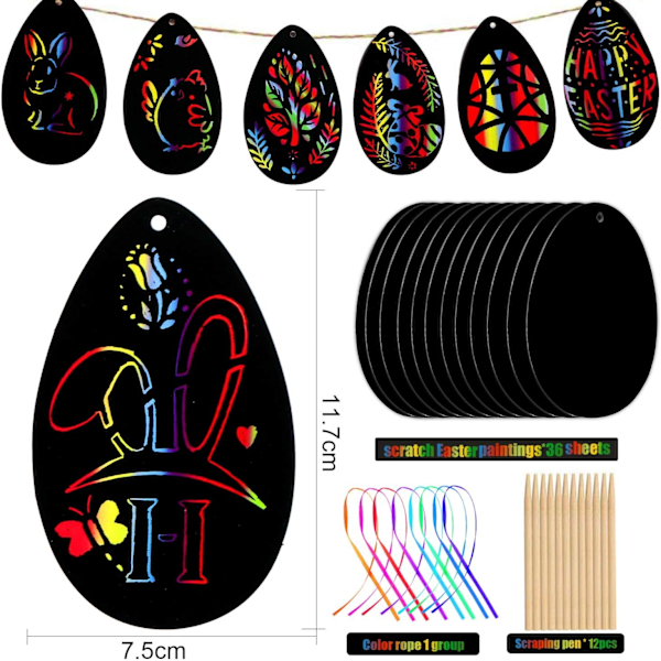 Påskeegg, skrap bilder, påske maling, skrap papir, håndverk sett 36 stykker, for påske anheng, dekorasjon, DIY håndverk