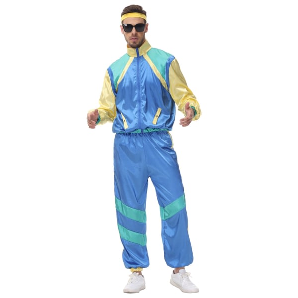 Unisex tr?ningsoverall 80-tal 90-tal Disco Dansfest Kostym med pannband Man XL Cherry