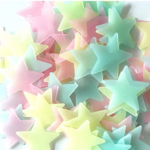 100 st 3D Stars Glow in Dark Luminous Wall Stickers f?r barn Mix Color