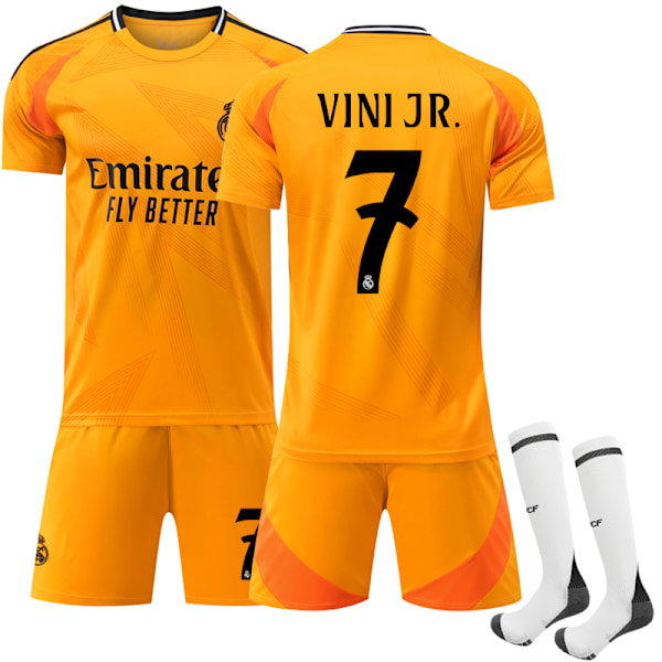 2024-25 Real Madrid Bortebarnedrakt Fotballsett Nr. 7 VINI JR. Adult S（165-170cm）