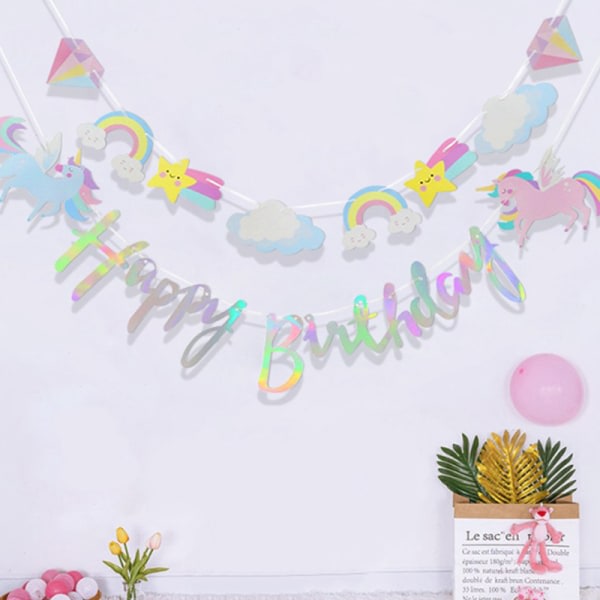 Unicorn Party Grattis p? f?delsdagen Papper Banner h?ngande krans