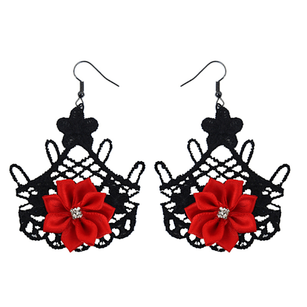 Halloween kraniepalmehovedbeklædning gotisk simuleret rose blondergarn hårspænde horror atmosfære kostume rekvisitter Lace flower earrings One Size