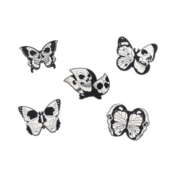 5 delar Punk Skull Butterfly Moth Emalj Pins Skull Moth brosch