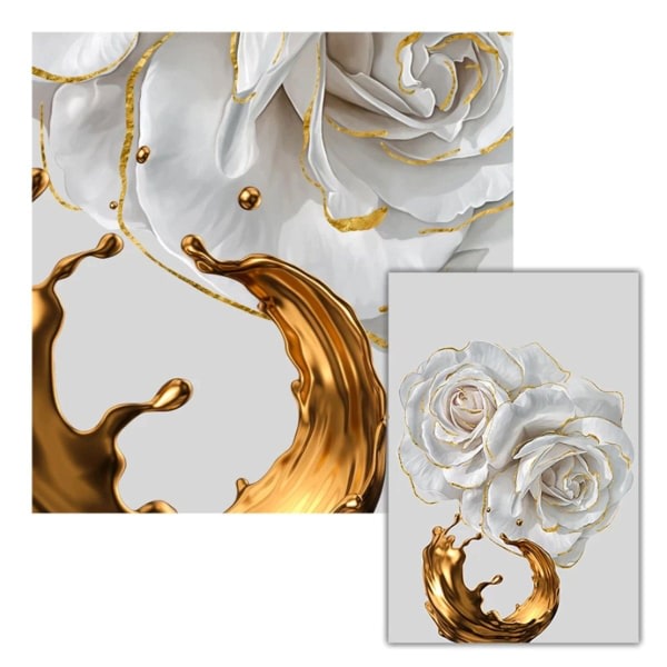 Lyxiga canvasaffischer - V?ggkonst / Gold Leaf White Rose - F?rg: Guld Vit M?nster 3- set (20x30cm) Cherry