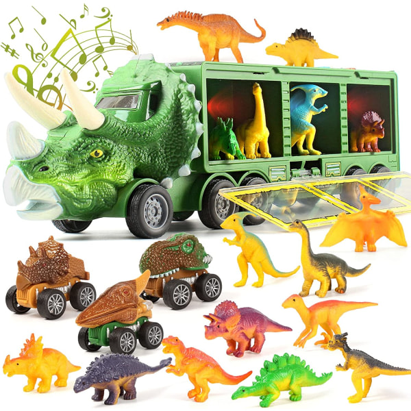 Dinosaurieleksaksbilar f?r barn - 28-pack Dinosaurieleksaker Pull Back Cars Set med blinkande ljus, musik, rytande ljud,dinosauriebil