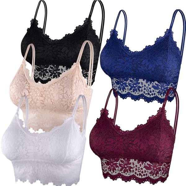 5 st Spets Braletter f?r Dam Bralette Vadderad spets Bandeau BH Large