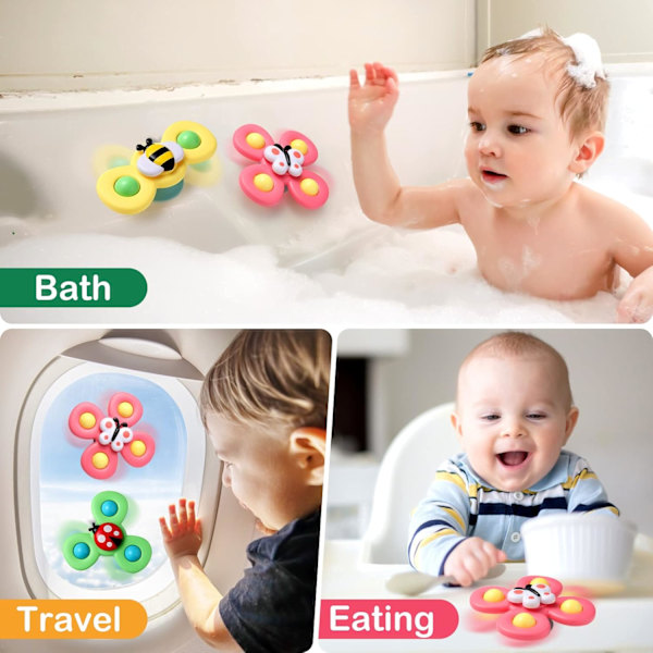 3PCS Baby Bath Spinner Toy med roterende sugekopp Spinning Top Toy Animal Spinning Suction Cup Baby Bath Toys Spisestoler Toys Vindmølle