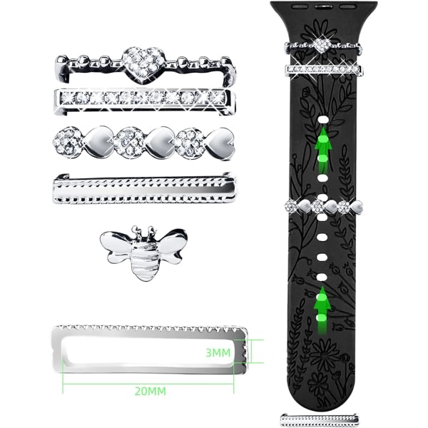 Watch Band Charms (band ing?r), kompatibel med Apple Silver bee 42mm/44mm/45mm/49mm