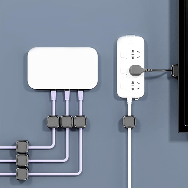 8 st Magnetiska Kabelhanteringsklämmor - Dataorganisatör (Svart)