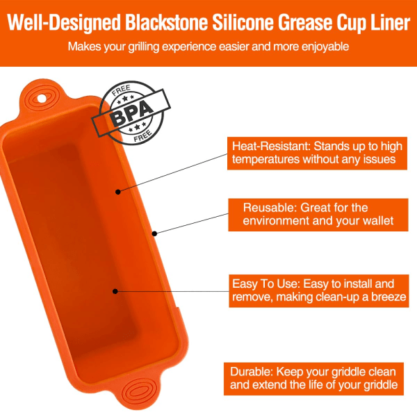 2-pack silikonfettkoppsfoder för Blackstone, återanvändbara fettfångarfoder Grill Fettbricka Blackstone-tillbehör Black Black