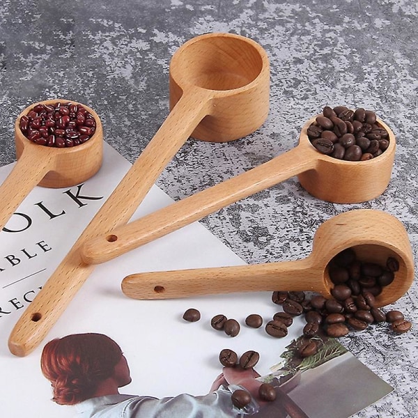 Kryddsked Multifunktionell långhandtag trä hushålls kaffeskopa för kök