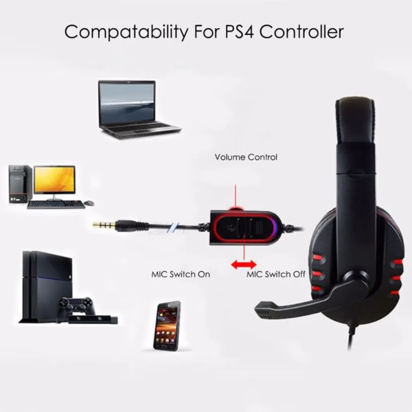 3,5 mm kabelanslutna gamingheadset Headset HD-mikrofonh?rlurar f?r Xbox-ONE f?r PS4-(svart r?d) R?d