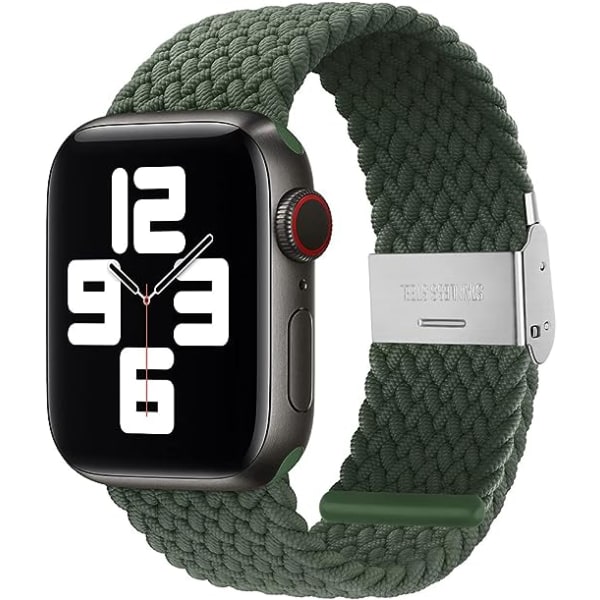 Justerbar fl?tad solo?gla med sp?nne kompatibel med Apple Watch Band foriwatch, mjukt armband stretchigt nylon elastiskt band (oljegr?n, 38/40 mm)