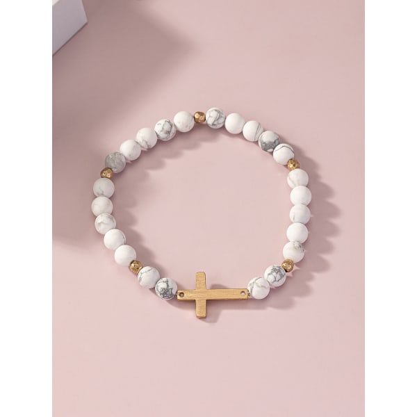 Natursten armband gyllene kors nisch design boll pärla armband nya hand smycken kristen gåva P1 P1