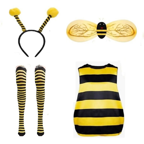 Halloween Voksen Mariehøne Bi Cosplay Party Bi Mariehøne Kostume Vinger Bee 4-piece set + socks L