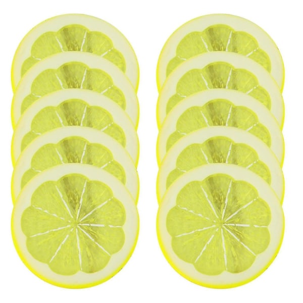 Konstgjord plast gul citronskiva Realistisk citronfruktdekoration (10 st)
