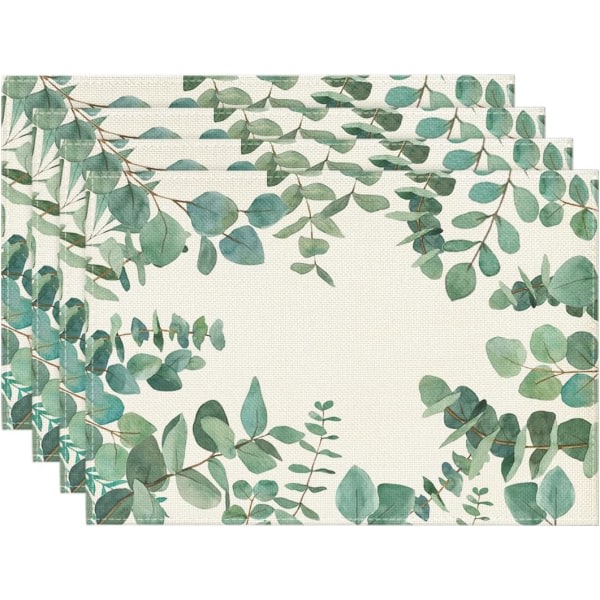 Set med 4 Eucalyptus Leaf sommarunderl?gg f?r matbord, 12" x 18", Holiday Seasonal, Rustik, Vintage, Tv?ttbar