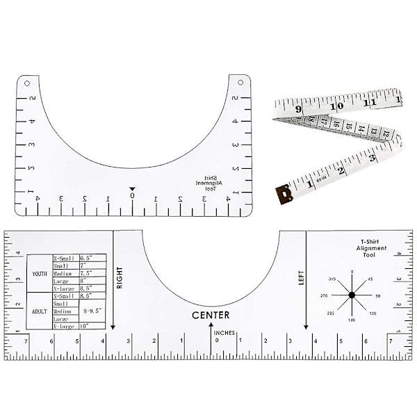 3-pak T-shirt-justeringsværktøj - T-shirt-lineal-justeringsværktøj, sublimation på T-shirt - centreringsværktøj