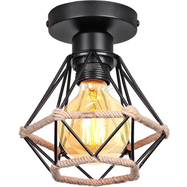 Vintage Industrielt Hamp Reb Bur Loftlampe E27 16cm Sort