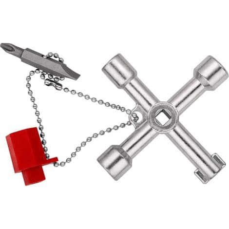 Universalnøgle til styreskabe – Kærvbit 1,0 x 7 mm og Phillips PH2 – Adapter til 1/4\" bits på kæde