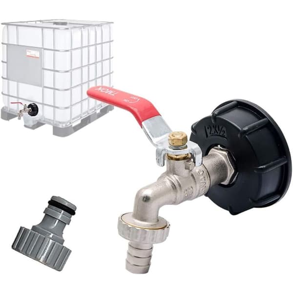 S60X6 IBC Forkromet Messinghane, med 1/2\" (13mm) Slangetilslutning, Afløbstankadapter, til Havehane, til Tankadapter