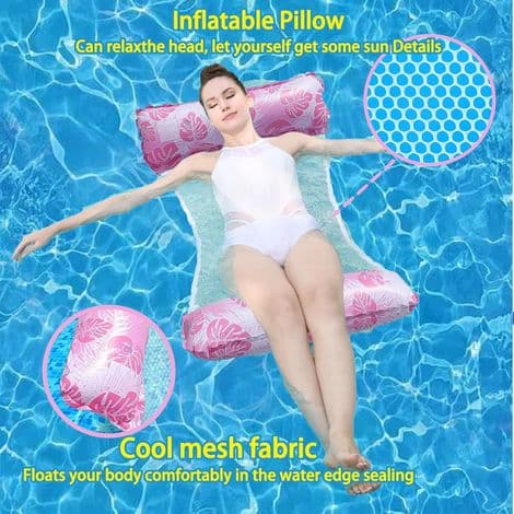 Oppustelig poolhængekøje - 4-i-1 poolstol med net - Flydende måtte til voksne - 110 x 70 cm - Sæt med 2