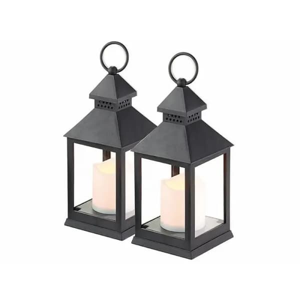 LED-lykta - Lunartec - Svart - Flimrande flameffekt - 2-pack - Inbyggd timer