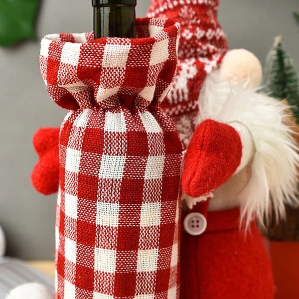 Søde ternede ansigtsløse julevinflaskeovertræk Julemands smørpynt Julefestdekoration-B