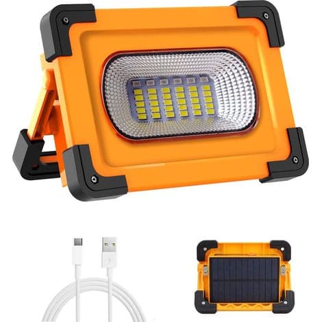 Oppladbar LED-flomlys, T-SUN 100W LED-arbeidslys, bærbart arbeidslys med oppladbart batteri og solcellepanel, nødlys, for camping, DIY