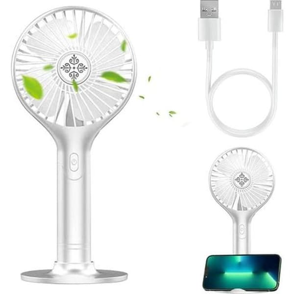 Mini bærbar ventilator. USB genopladelig. Kompakt størrelse. (Batterier medfølger ikke) Tre ventilatorhastigheder.