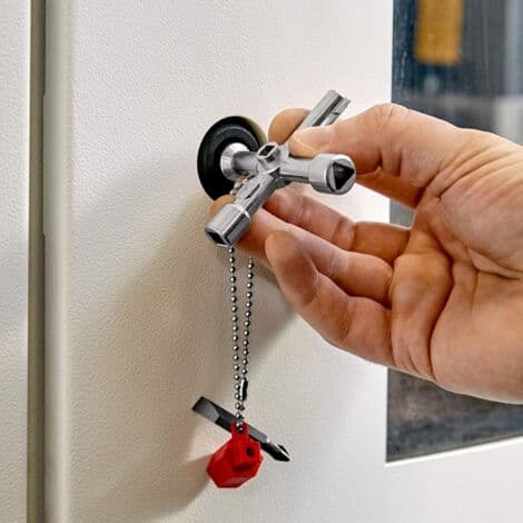 Universalnøgle til styreskabe – Kærvbit 1,0 x 7 mm og Phillips PH2 – Adapter til 1/4\" bits på kæde
