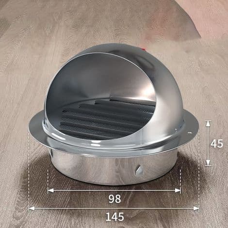 100 mm rund ventilasjonsrist for kjøkkenhette, rund hette i 304 rustfritt stål med netting