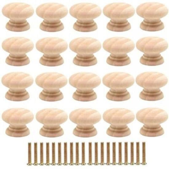 Runda träknoppar - 20-pack, 35 mm diameter - Enkel stil för möbler och skåp