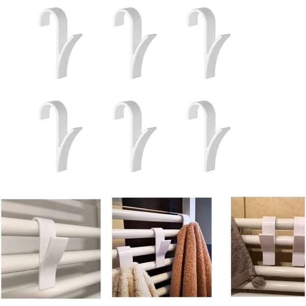 6 stk. universel håndklædekrog til radiator - Plast, hvid