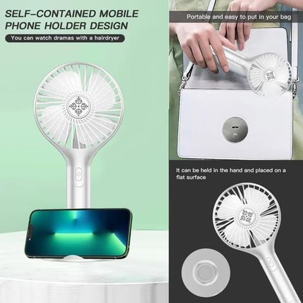 Mini bærbar ventilator. USB genopladelig. Kompakt størrelse. (Batterier medfølger ikke) Tre ventilatorhastigheder.
