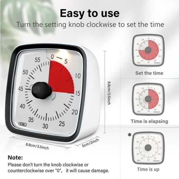 Visuell Timer - 60-Minutters Nedtelling - Stillegående - Nattlys - Bærbar