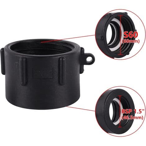 60 mm IBC-adapter, groft gevind til 1,5\", haneadapter, slangeadapter, 1000 liters tankfitting, til 1000L tankventil, regnvandstank, beholder