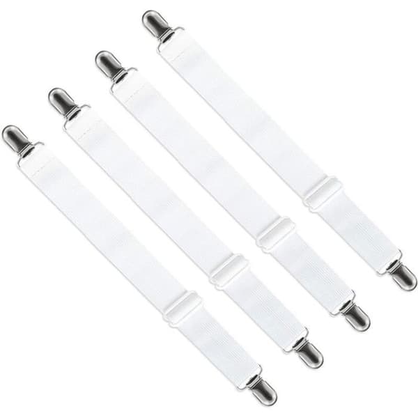 JZSH Justerbar Lakenstrammer – Sett med 4 (65 cm til 200 cm – Justerbar Seng/Sofafeste – Hvit)