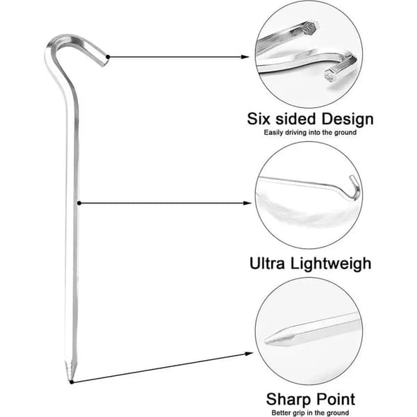 Tältpinnar 18 cm - 16 st - Rostfritt aluminium - 7-punktskrok