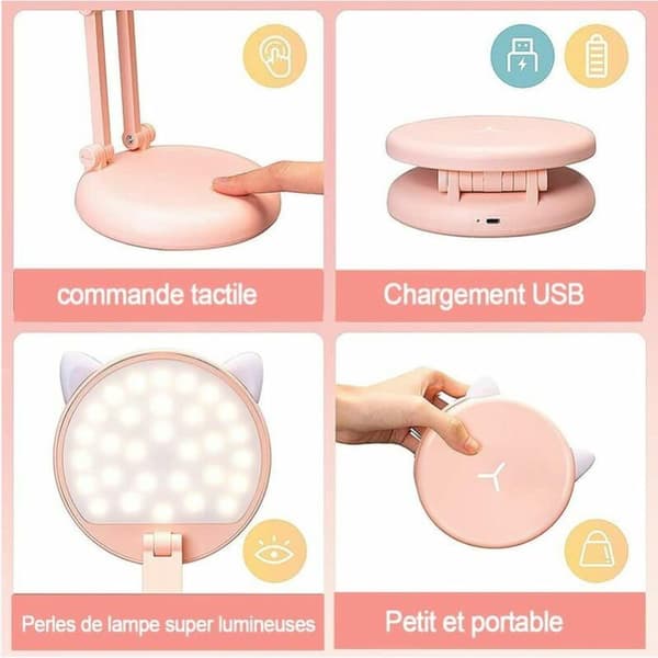 LED Skrivebordslampe for Barn Jenter Rosa Katteører Justerbart Nattlys