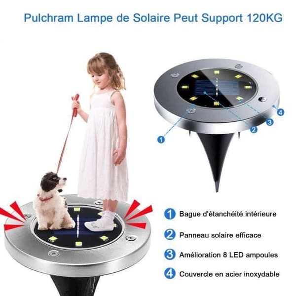 Utendørs solcellelampe - 8 LED - Varmhvit - IP65 Vanntett - 8 bakkelamper