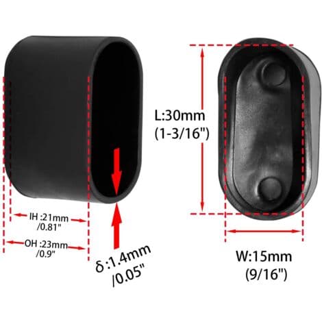 Sæt med 8 ovale bløde PVC-benkapper til stole-, bord- og møbelben, 15 x 30 mm, sort