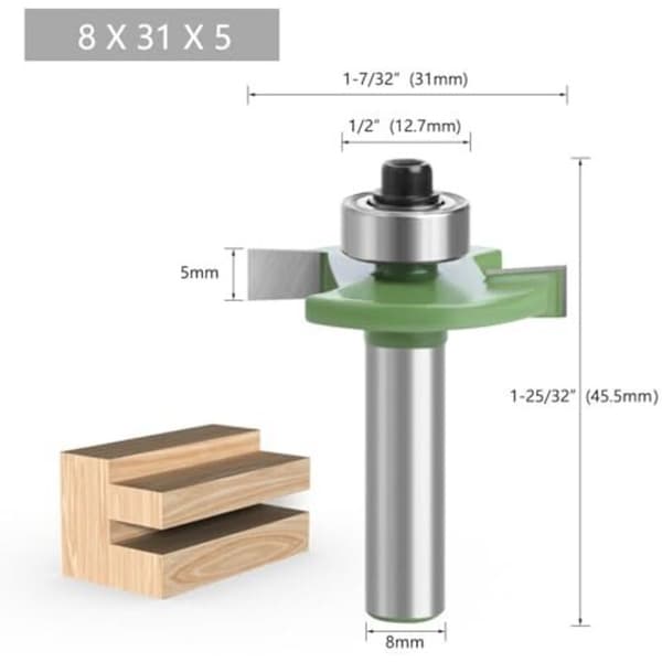 Overfræserbits, skivefræserbits, overfræserbits, 8 mm skaft, 4 stk., 2 mm, 3 mm, 4 mm, 5 mm med kuglelejer, træbearbejdningsværktøj, overfræserbits