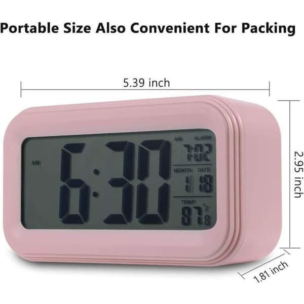 11 cm batteridriven digital väckarklocka för sovrum, LCD sängväckarklocka med larmpåminnelse (rosa)