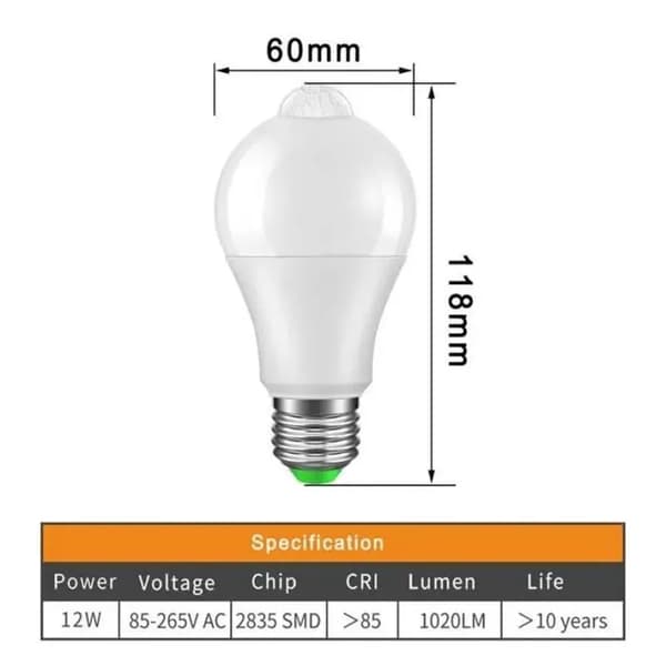 STILLCOOL E27 LED-lampa med rörelsesensor - Varmvit - IP42 PIR 18W