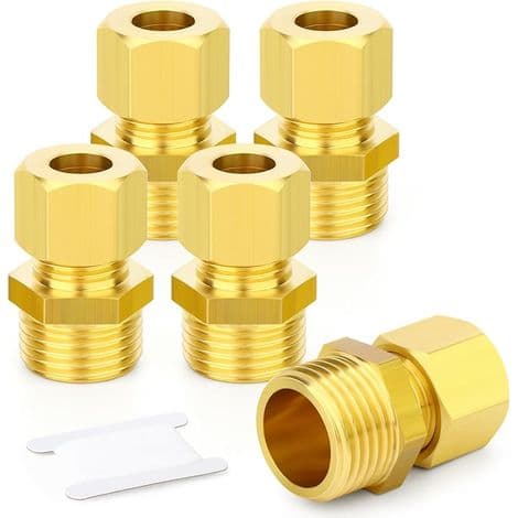 2 stk. messing kompressionsfittings, 12 mm rør x 1/2\" BSP han, lige fitting, til kobber-, plast- og aluminiumsrør